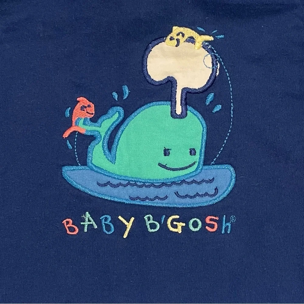 Vintage Baby BGosh Romper Boys 3-6M Whale Applique OshKosh Hooded Colorblocked